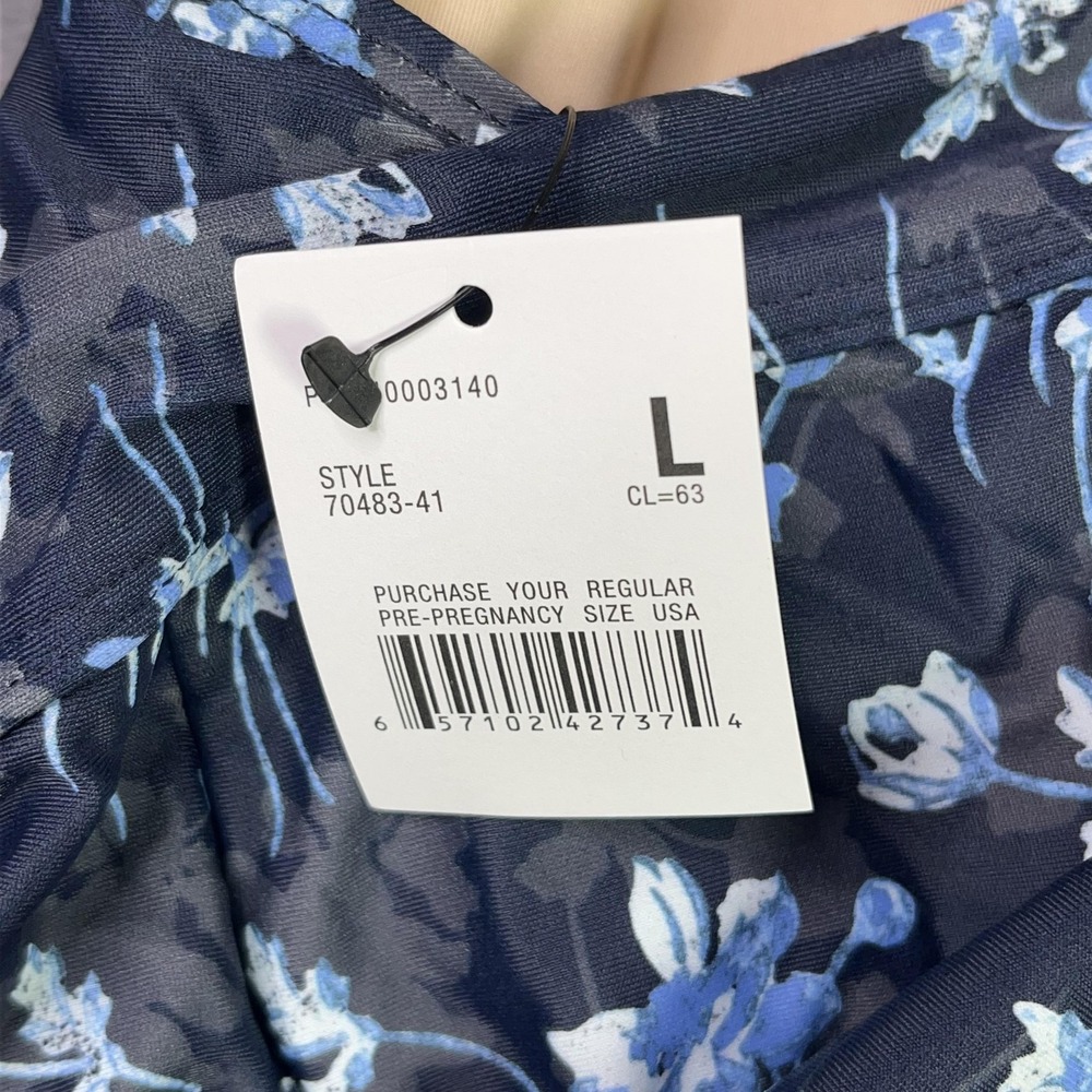 A Pea in the Pod Swimsuit Womens Large Navy Blue Floral Ruffle Maternity NWT - Picture 6 of 7